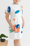 Detachable Mandarin Collar Shift Dress (édition limitée print - White Florals)