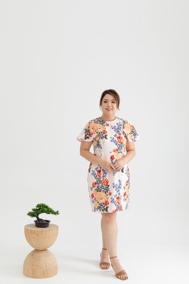 Detachable Mandarin Collar Shift Dress (édition limitée print - Pink Florals)