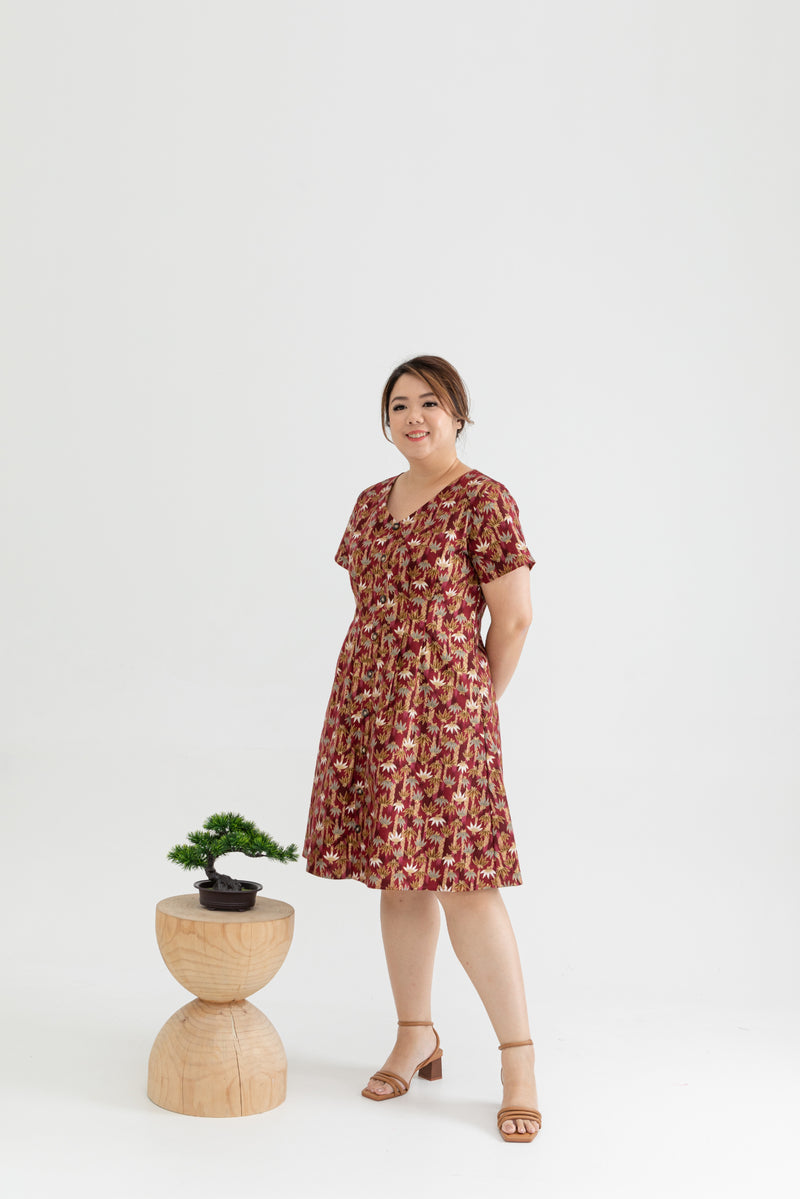 Tortoise Shell Button Dress (Autumn Red)