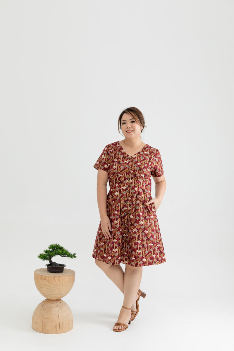 Tortoise Shell Button Dress (Autumn Red)