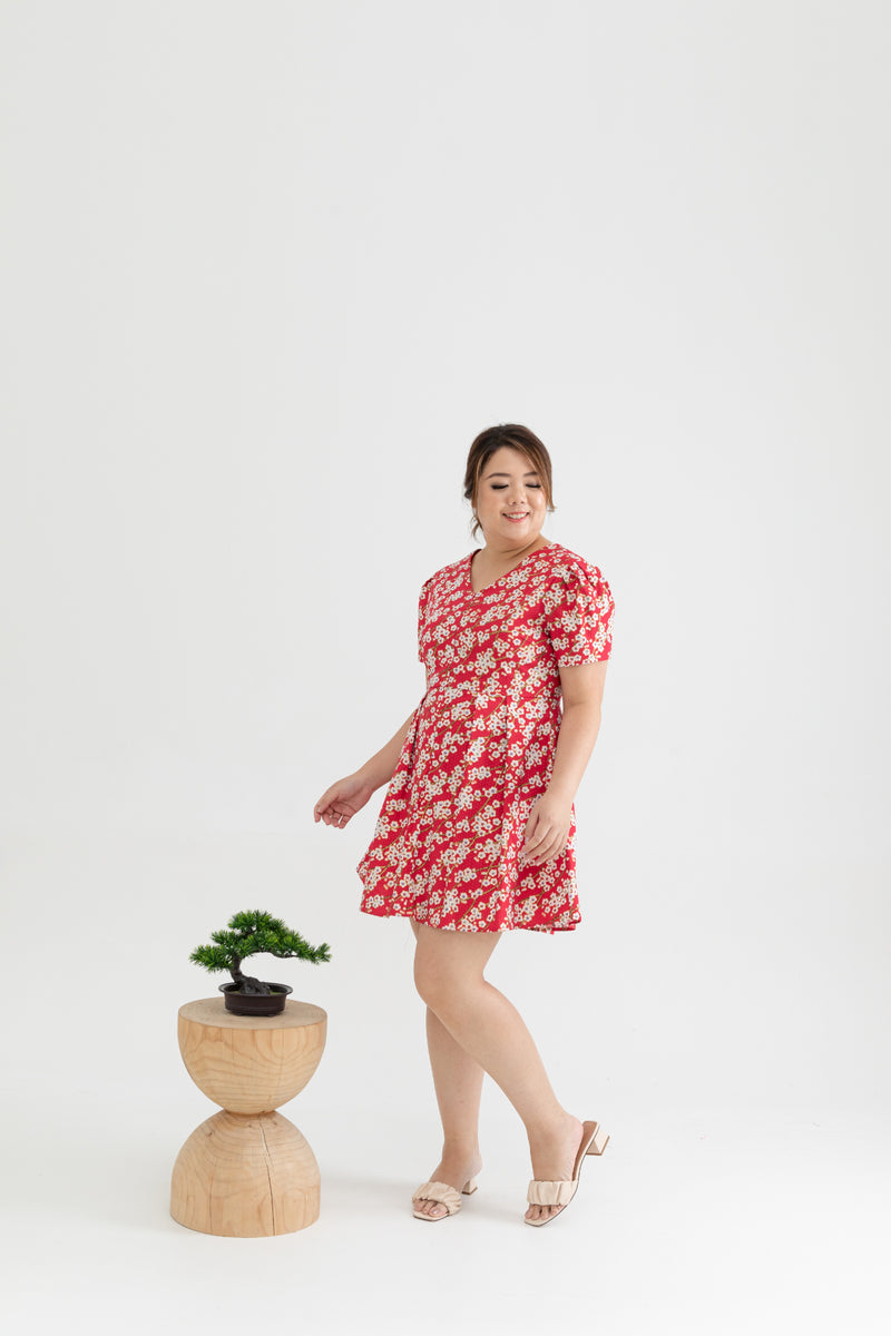 2-way Japanese Prints V-Neck Ribbon Skater Dress (Sakura)