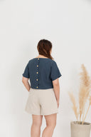 (Co-ord)  Boxy Top in Contrast Buttons (Blue)