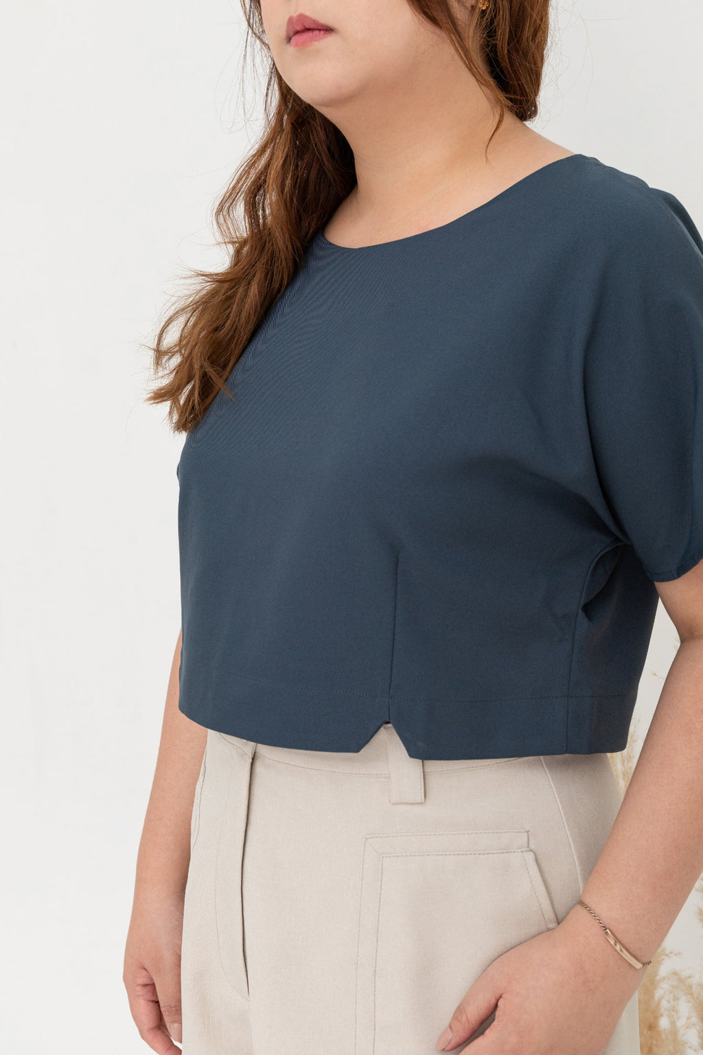 (Co-ord)  Boxy Top in Contrast Buttons (Blue)