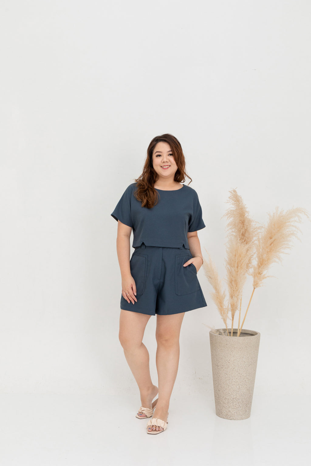 (Co-ord) Casual Stitch Pocket Shorts (Blue)