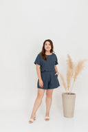 (Co-ord)  Boxy Top in Contrast Buttons (Blue)