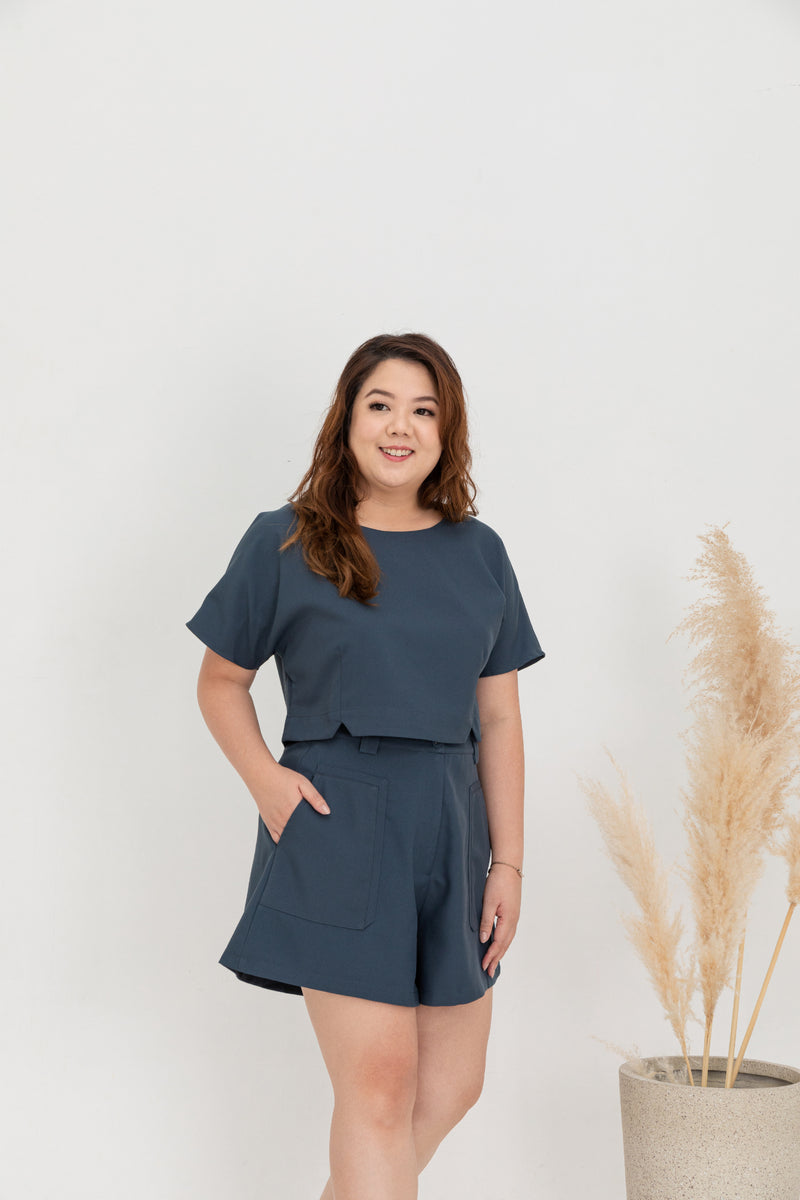 (Co-ord) Casual Stitch Pocket Shorts (Blue)