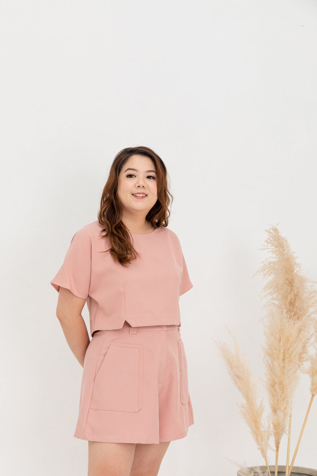 (Co-ord) Casual Stitch Pocket Shorts (Pink)