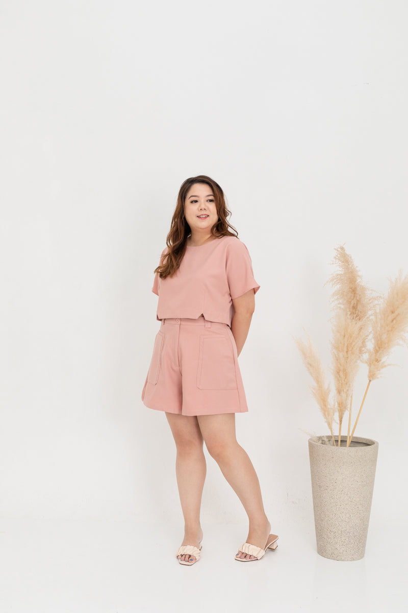 (Co-ord) Casual Stitch Pocket Shorts (Pink)