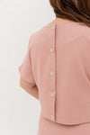 (Co-ord)  Boxy Top in Contrast Buttons (Pink)