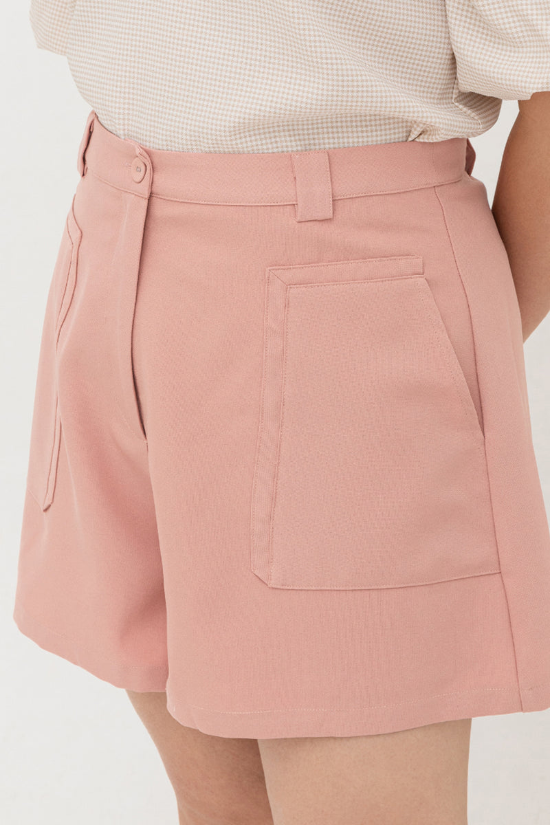 (Co-ord) Casual Stitch Pocket Shorts (Pink)