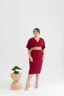 Kimono Obi Waist Dress (Maroon Waves)