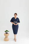Kimono Obi Waist Dress (Navy Crane)