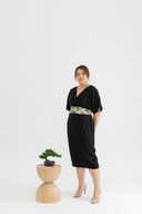 Kimono Obi Waist Dress (Black Crane)