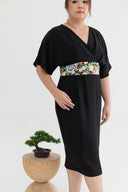 Kimono Obi Waist Dress (Black Crane)
