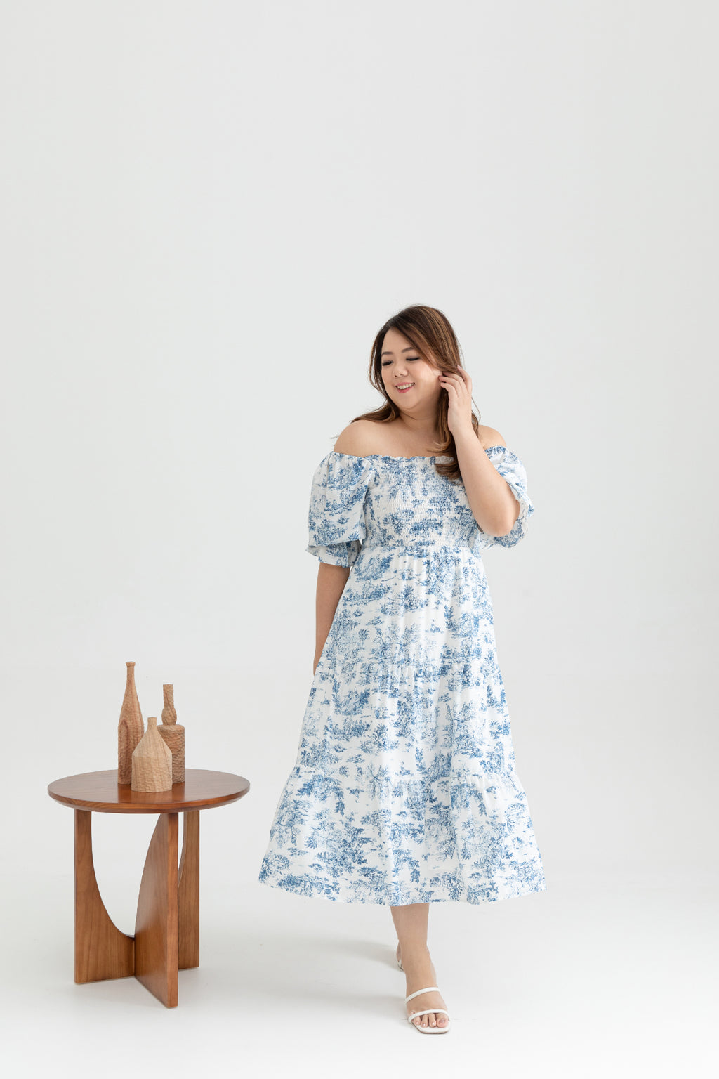 2-way Belle Smocked Midi Dress (Blue)