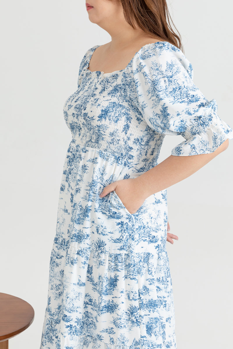 2-way Belle Smocked Midi Dress (Blue)