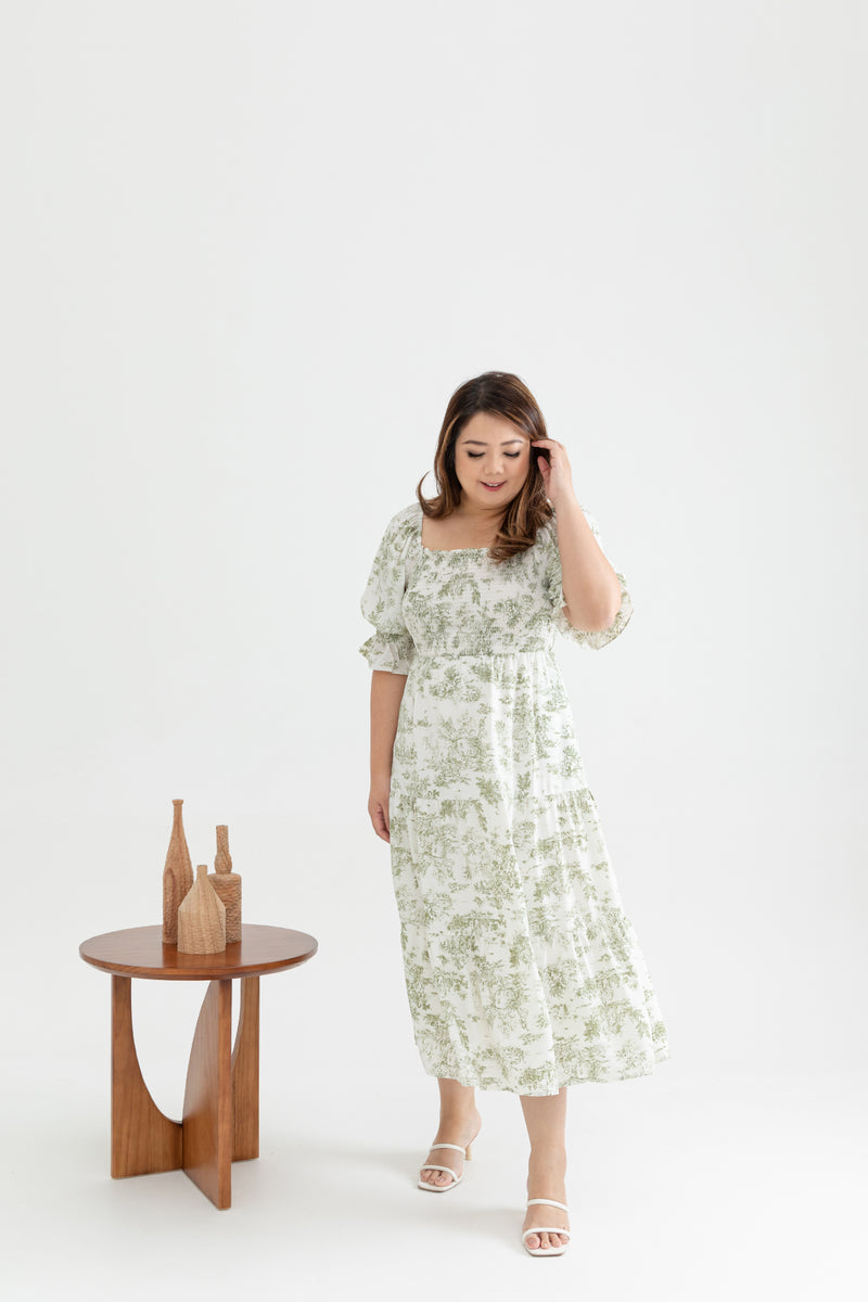 2-way Belle Smocked Midi Dress (Green)