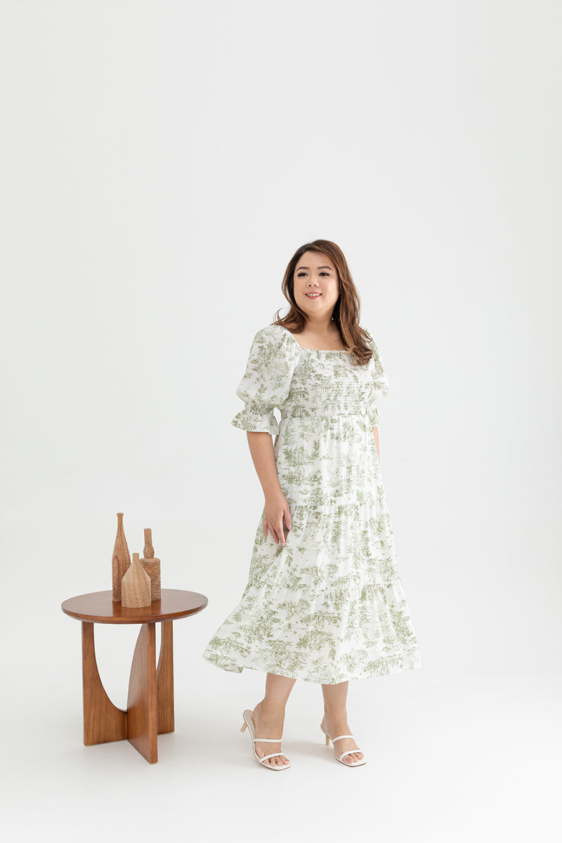 2-way Belle Smocked Midi Dress (Green)