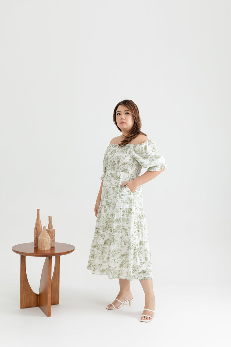 2-way Belle Smocked Midi Dress (Green)