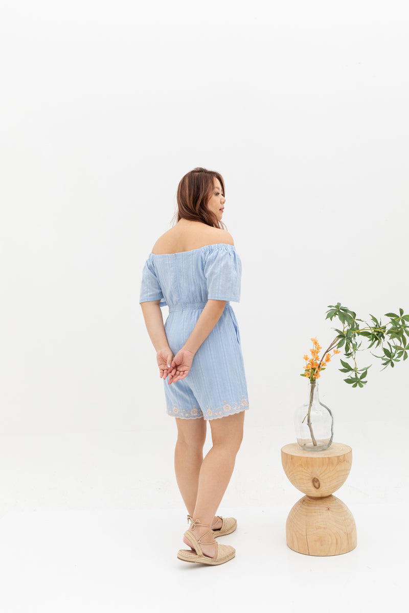 2-way wear - Resort Embriodery Romper (Sky Blue)