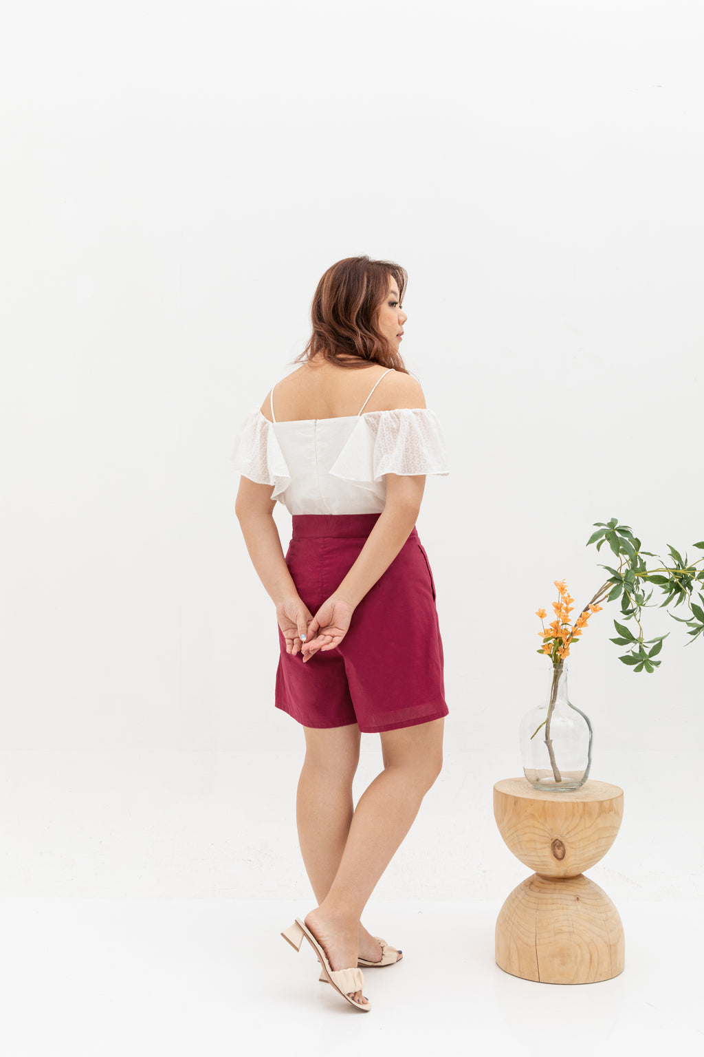 (Co-ord) Tortoise Button Short Berms in Hibiscus Red