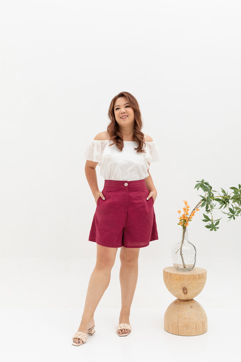 (Co-ord) Tortoise Button Short Berms in Hibiscus Red
