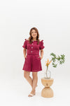 (Co-ord) Puff Sleeve in Hibiscus Red - Top only
