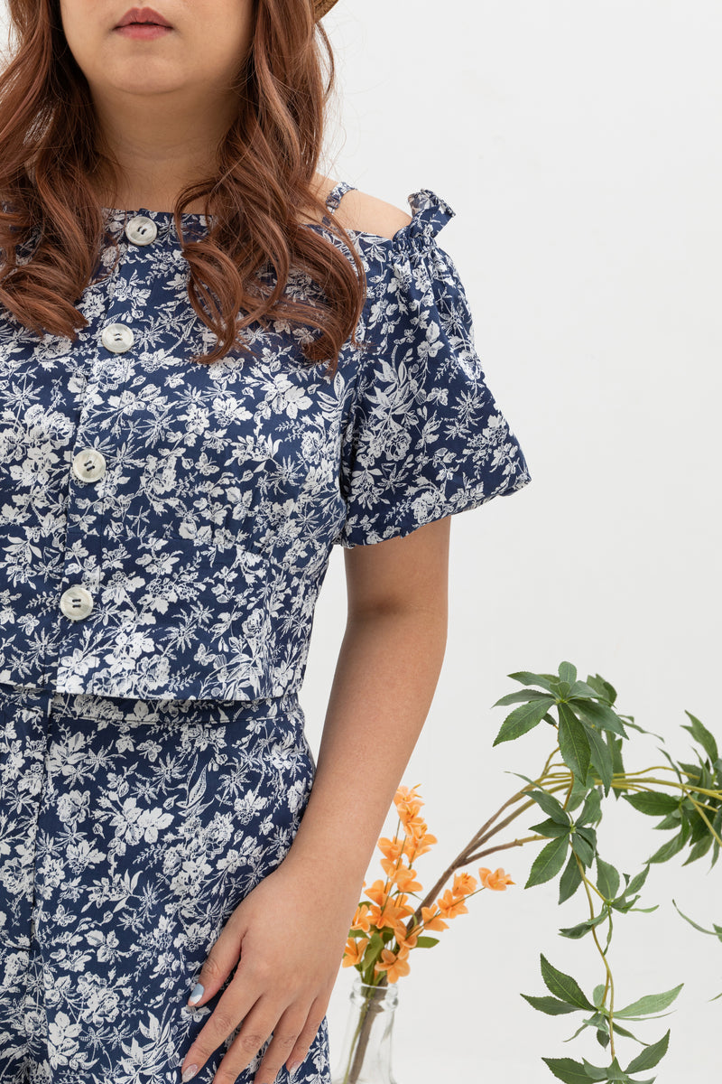 (Co-ord) Puff Sleeve in Navy Prints - Top only