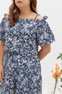 (Co-ord) Puff Sleeve in Navy Prints - Top only