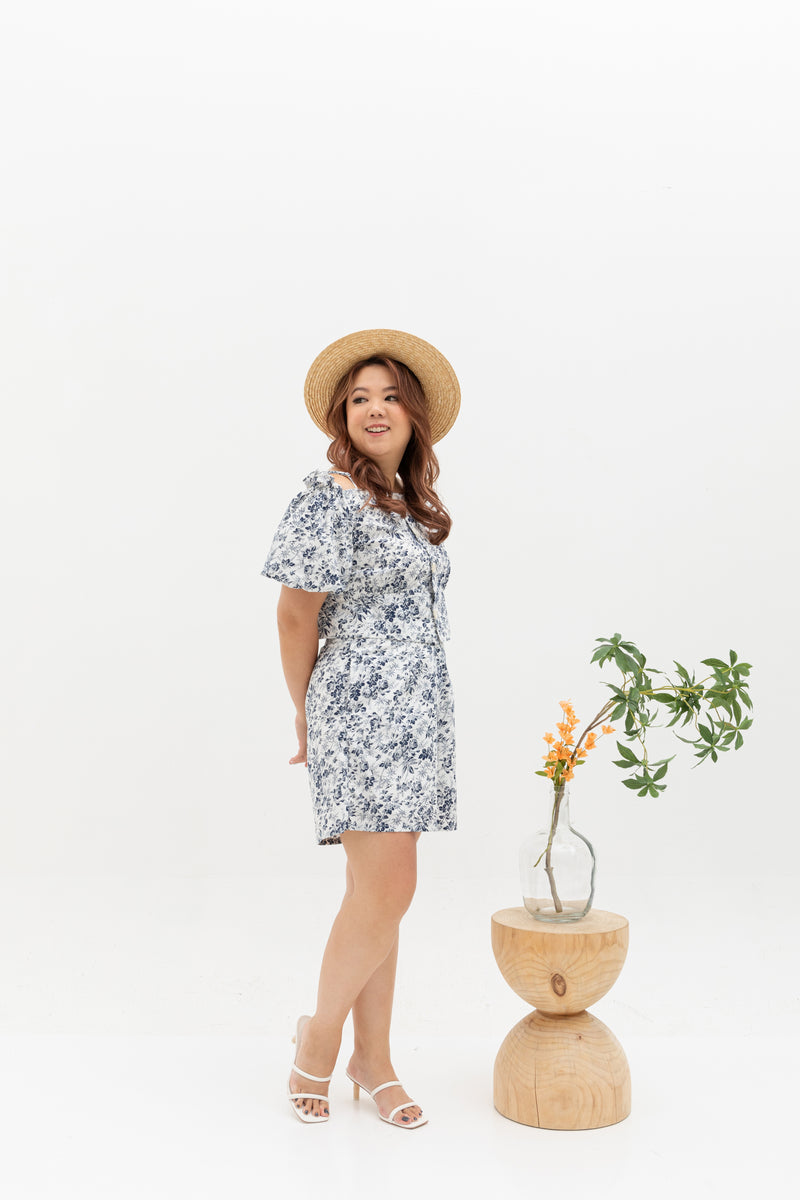 (Co-ord) Puff Sleeve in White Prints - Top only