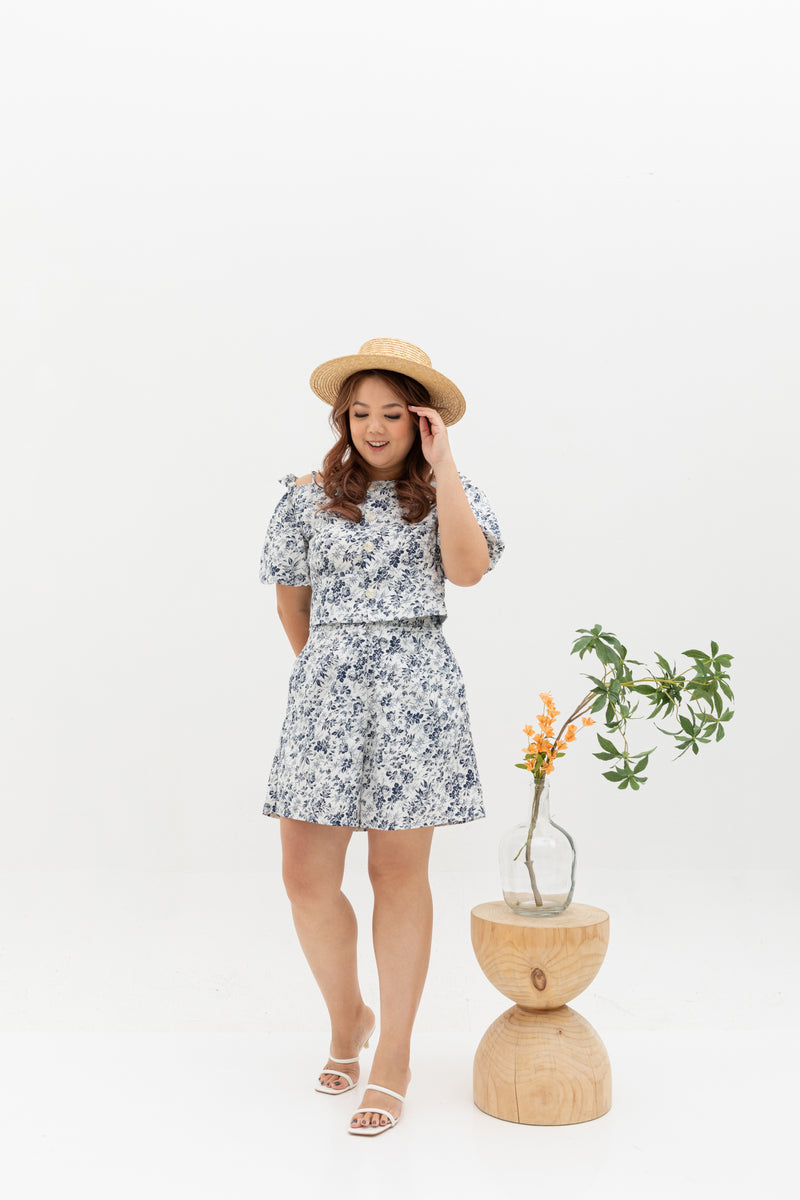 (Co-ord) Puff Sleeve in White Prints - Top only