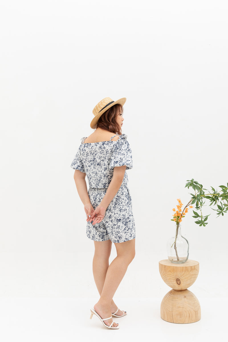(Co-ord) Puff Sleeve in White Prints - Top only