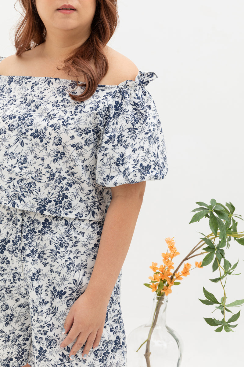 (Co-ord) Puff Sleeve in White Prints - Top only