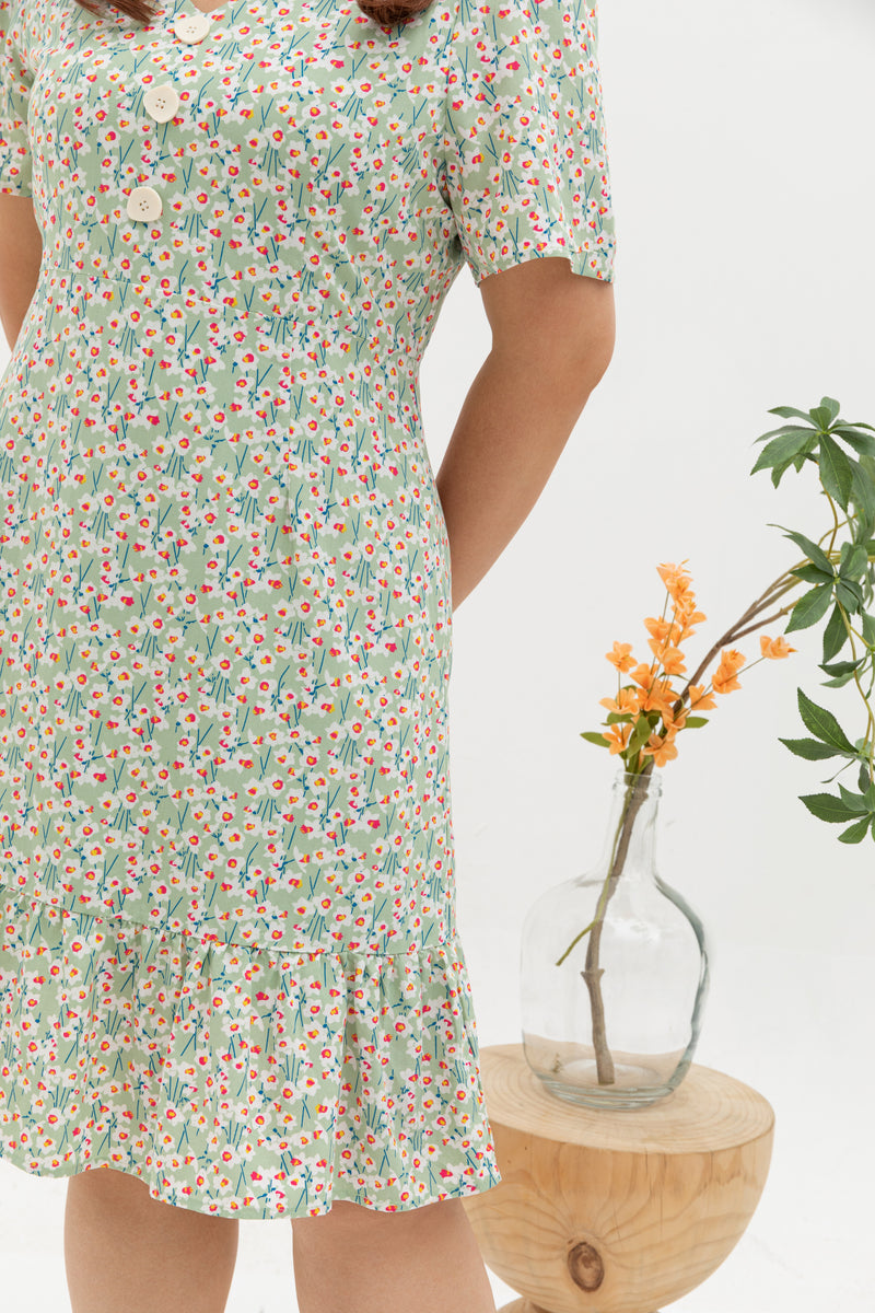 Leilani Ruffles Hem Dress (Spring Green)