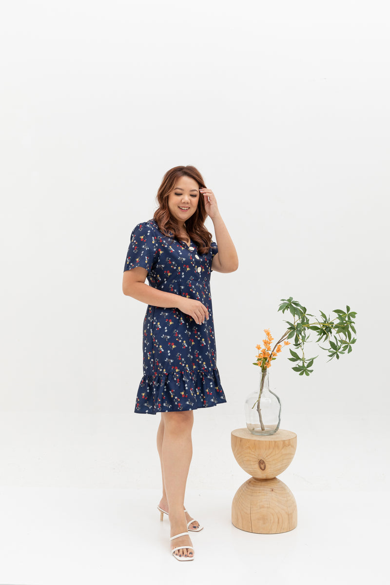 Leilani Ruffles Hem Dress (Navy)