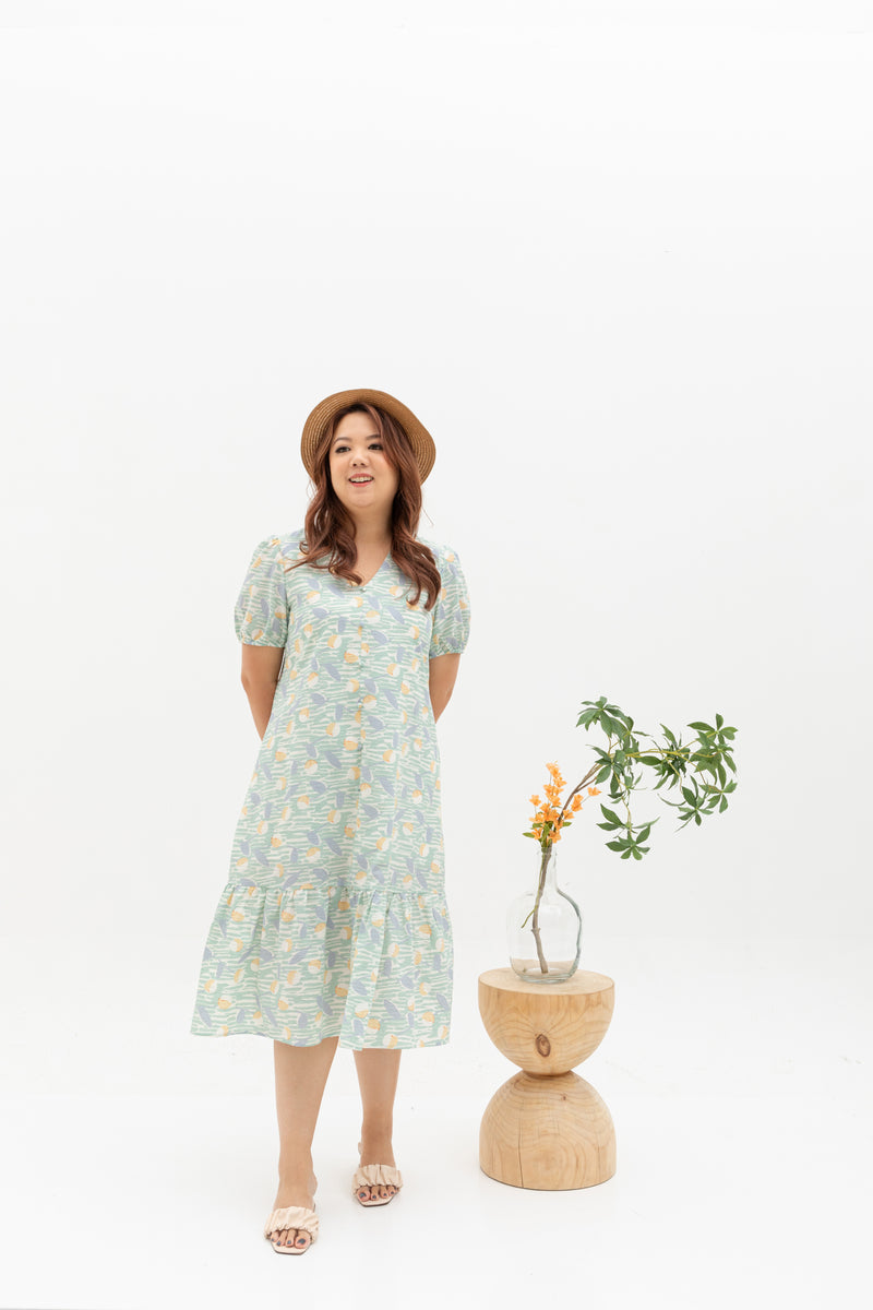 V-Neck Textured Midi Dress (Sage)