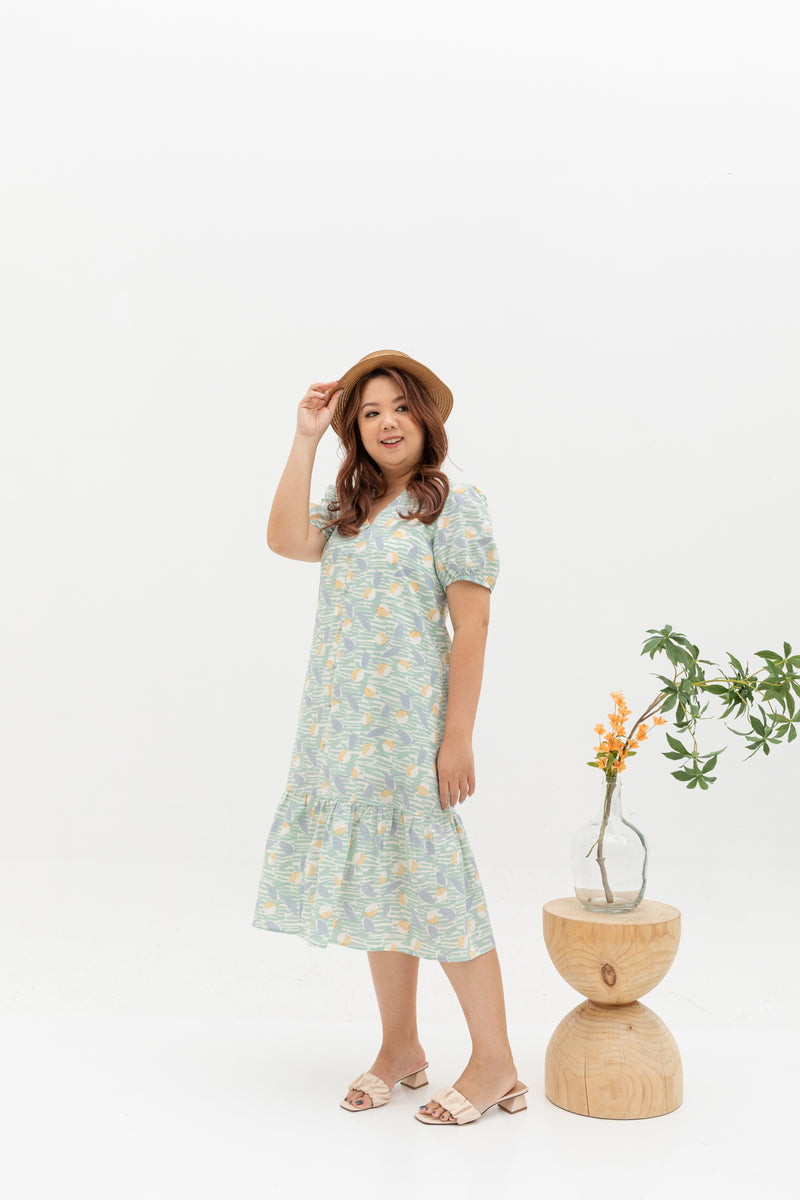 V-Neck Textured Midi Dress (Sage)