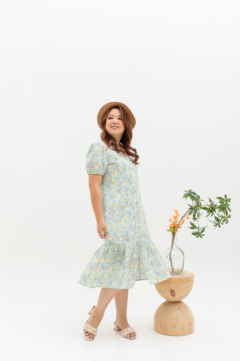 V-Neck Textured Midi Dress (Sage)