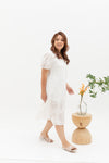 V-Neck Textured Midi Dress (White Embroidery)