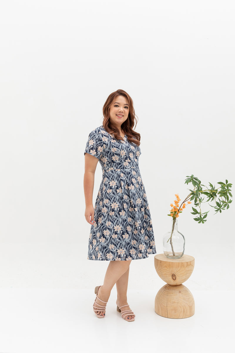 Yasmin Skater Dress (Navy Clematis)