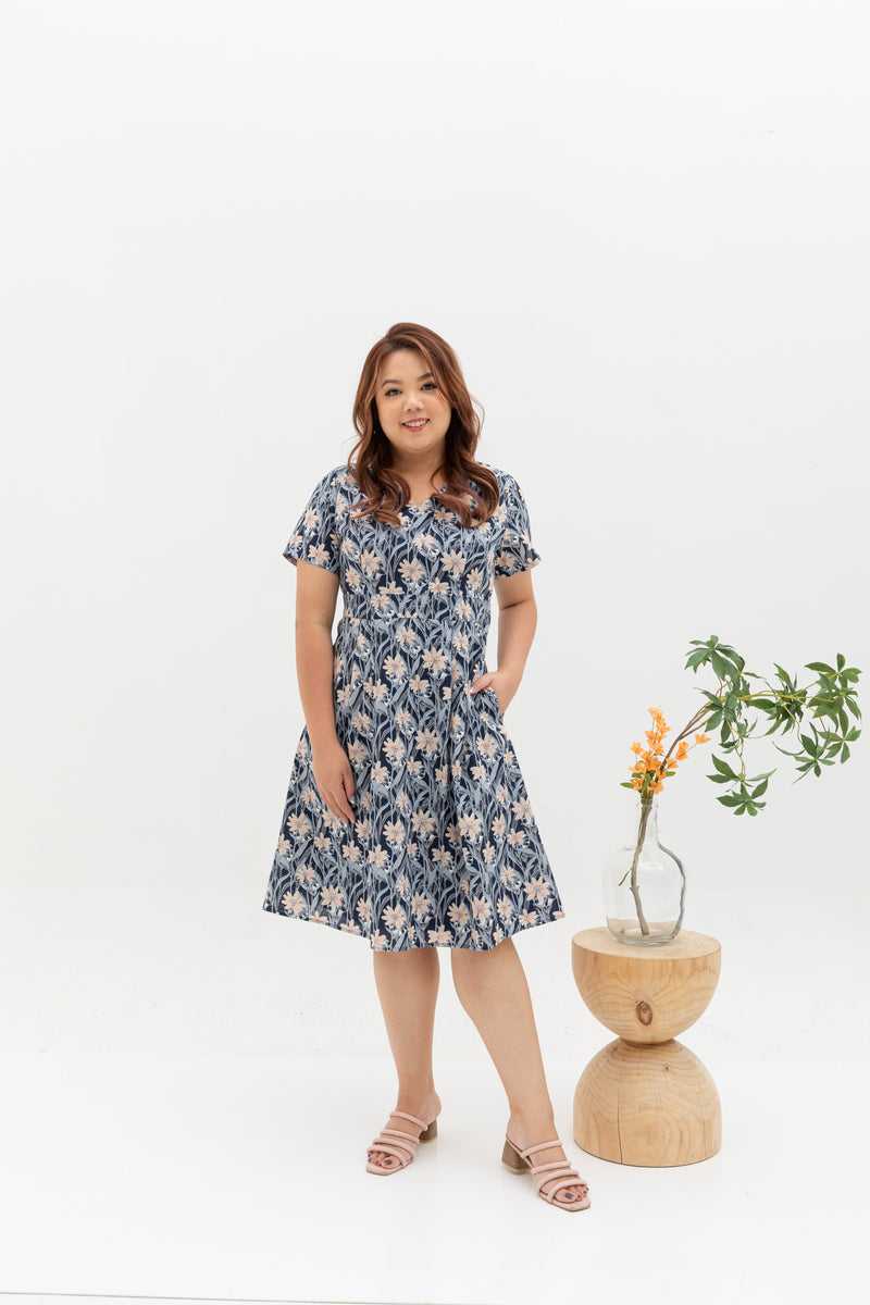 Yasmin Skater Dress (Navy Clematis)