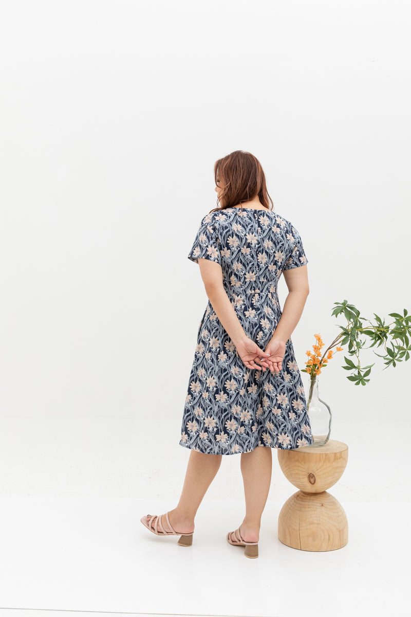 Yasmin Skater Dress (Navy Clematis)