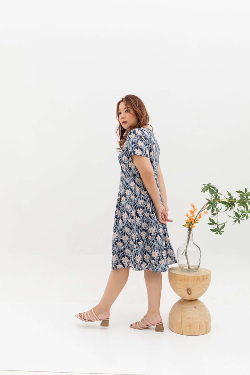 Yasmin Skater Dress (Navy Clematis)