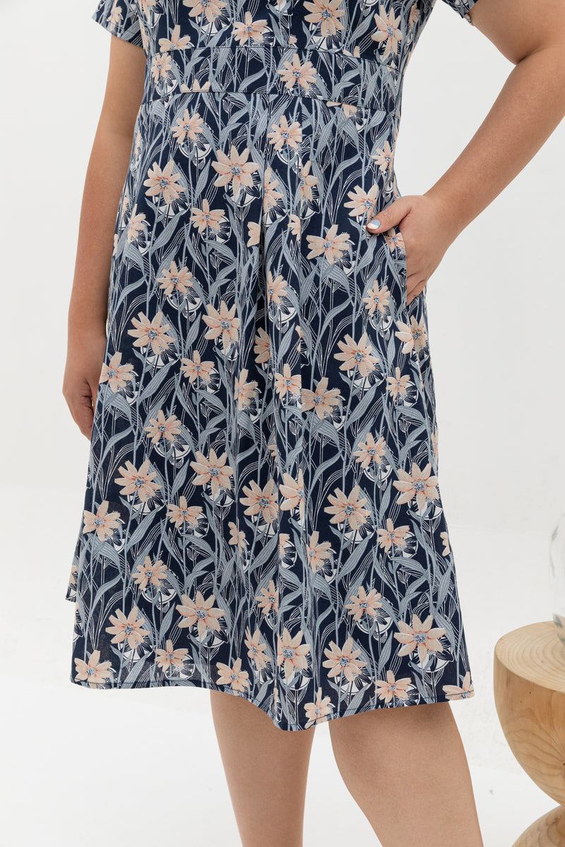 Yasmin Skater Dress (Navy Clematis)
