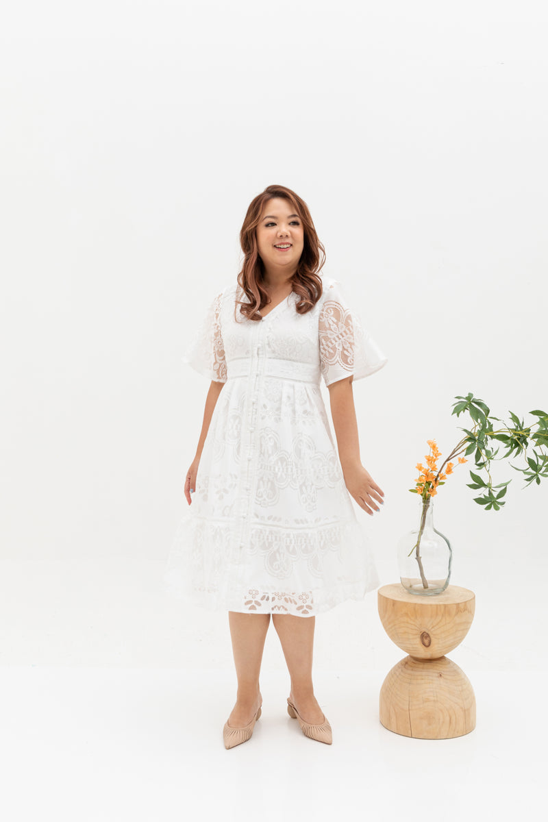 Hikaru Kimono Sleeves Lace Dress (White)
