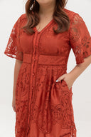 Hikaru Kimono Sleeves Lace Dress (Tea Rose)