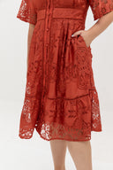 Hikaru Kimono Sleeves Lace Dress (Tea Rose)