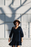 Embroidery Eyelet -Tassels Textured Dress (Navy)