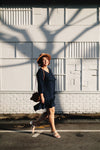 Embroidery Eyelet -Tassels Textured Dress (Navy)