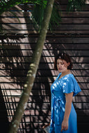 Flutter Sleeves Wrap Dress - (Blue)